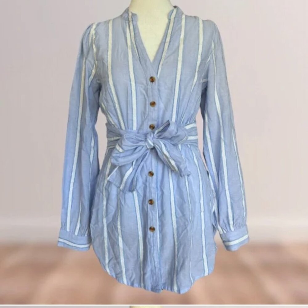 Anthropologie Building 18 South Seas Striped Blue Button Down Blouse - size 2